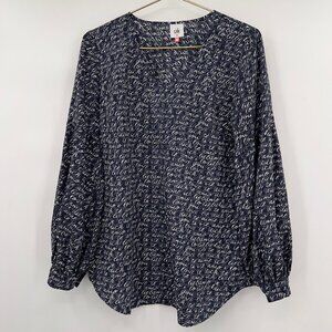 Cabi Scribble Print Long Sleeve Blouse Women’s M Navy White